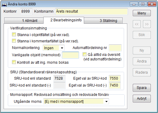 &Auml;ndra konto 8999